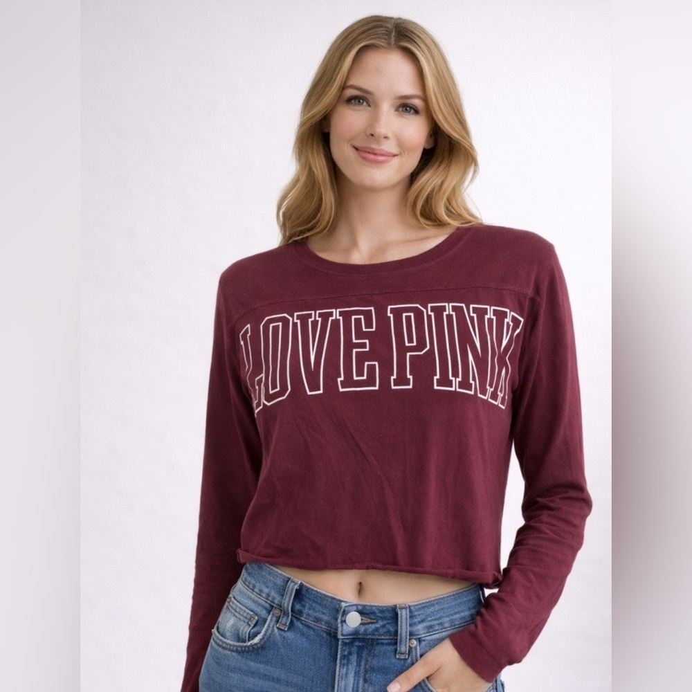 Pink by Victoria Secret long sleeve crop top maroon size XS